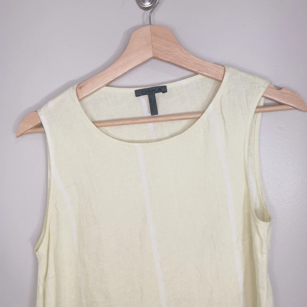 100% Linen Lagenlook Asymmetrical Tunic Tank Oska Butter Yellow Women's Size 0 - Picture 4 of 5